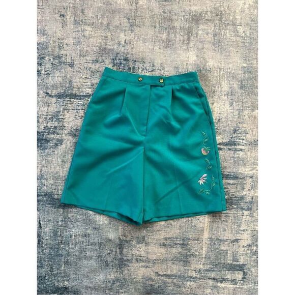 Vintage David Smith Teal Embroidered Floral Strawberry Shorts Size 6 - Picture 1 of 6